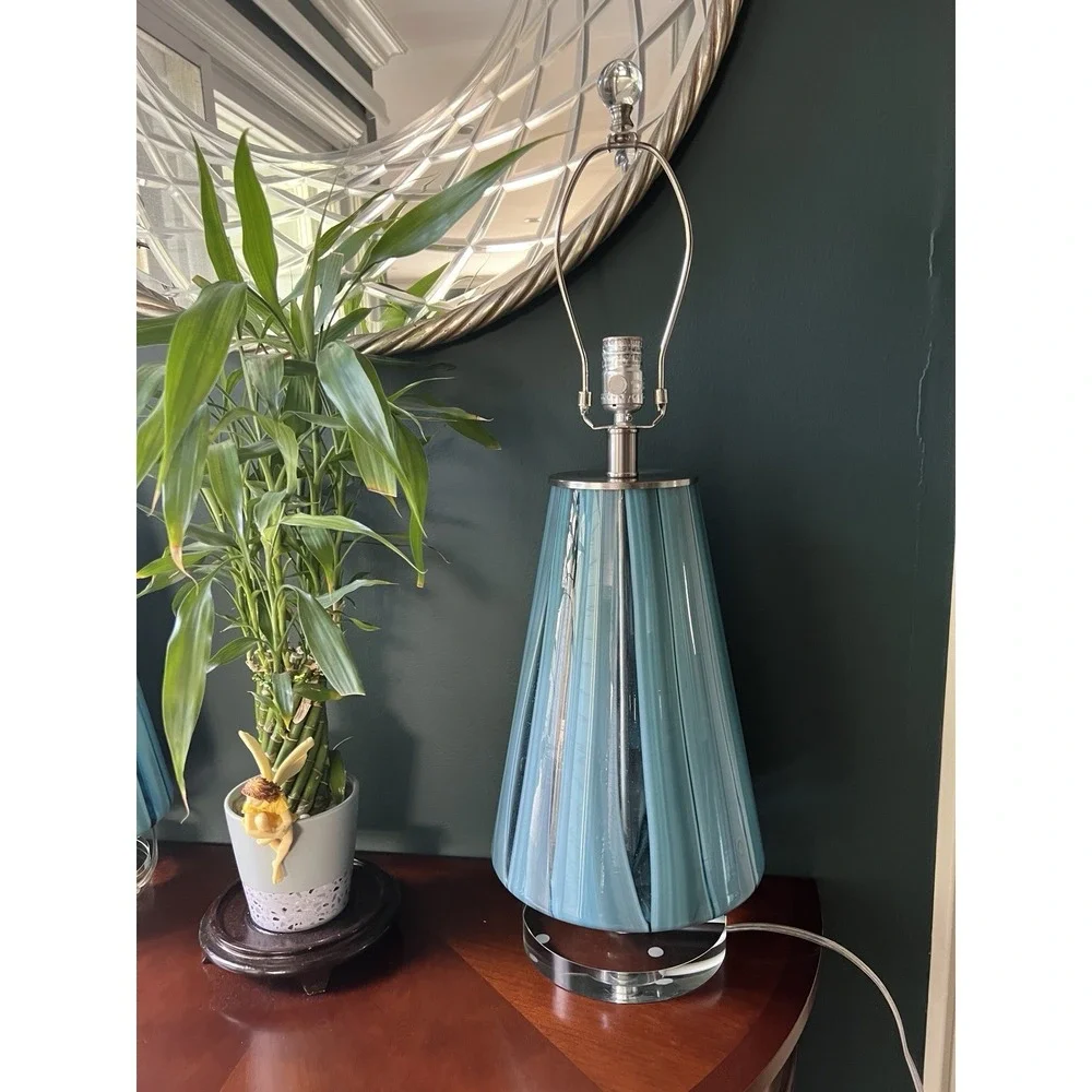 Set Of 2 Uttermost Pescara Teal-Gray Art Glass Table Lamps Teal